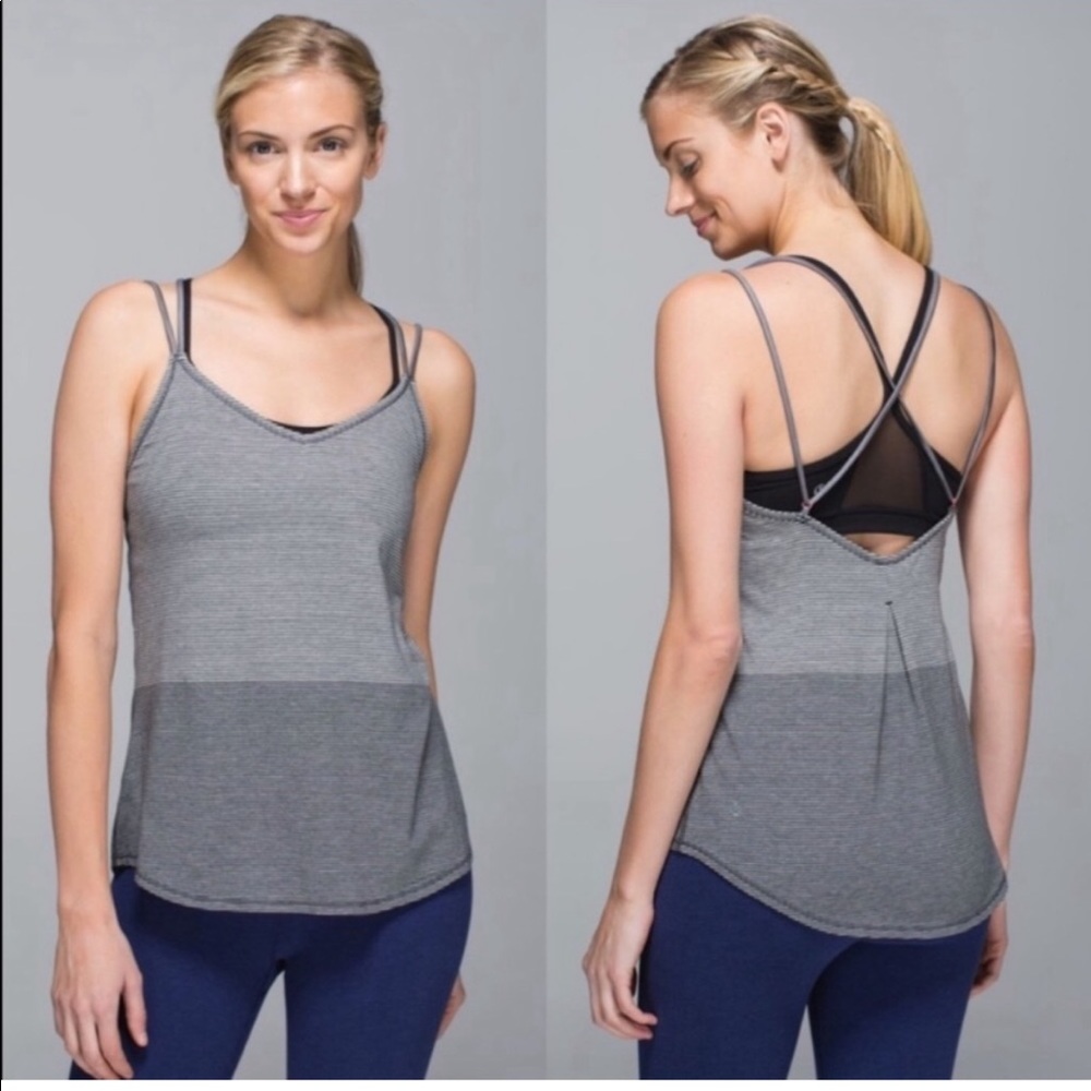 Lululemon breezy tank top in white gray stripes